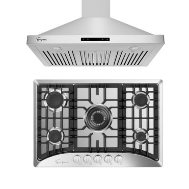 image of 2 Piece Kitchen Appliances Packages Including 30" Gas Cooktop and 30" Wall Mount Range Hood - Silver with sku:16uibjh6w3nqg00mun4cgqstd8mu7mbs-overstock