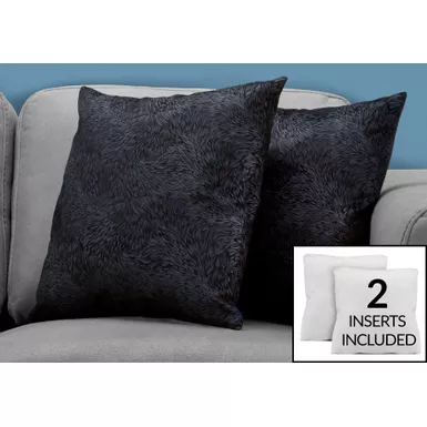 image of Pillows/ Set Of 2/ 18 X 18 Square/ Insert Included/ decorative Throw/ Accent/ Sofa/ Couch/ Bedroom/ Polyester/ Hypoallergenic/ Black/ Modern with sku:i-9333-monarch