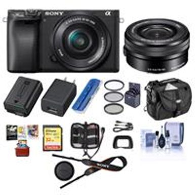 image of Sony Alpha a6400 24.2MP Mirrorless Digital Camera with 16-50mm f/3.5-5.6 OSS Lens - Bundle With Camera Case, 32GB SDHC Card, 40.5mm Filter Kit, Cleaning Kit, Card Reader, Memory Wallet, Mac Software Pack with sku:isoa6400kam-adorama