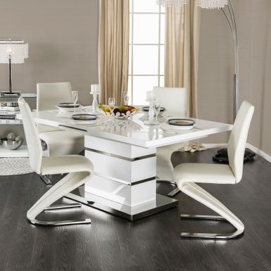 image of Furniture of America Novas Contemporary 5-piece Glossy White Expandable Dining Set - White with sku:muvab5p-qjli4538_-az8astd8mu7mbs-fur-ovr