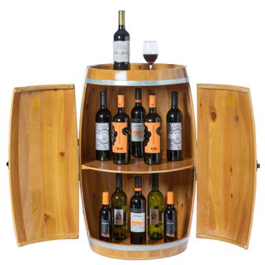image of Wine Barrel Shaped Wine Holder, Bar Storage Lockable Storage Cabinet - Brown with sku:oe3cbk9a6ostxnfgw_sg0wstd8mu7mbs-overstock