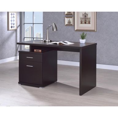 image of Irving 2-drawer Office Desk with Cabinet Cappuccino with sku:800109-coaster