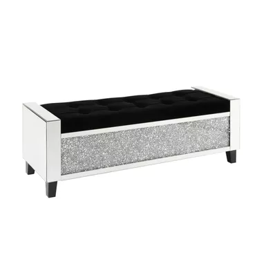 ACME Noralie Bench w/Storage, Mirrored & Faux Diamonds