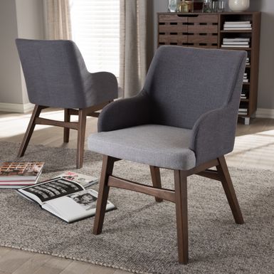 image of Baxton Studio Mid-Century Two-Tone Grey Fabric 2-Piece Armchair Set - Dining Chair-Grey/"Walnut" Brown with sku:ezt4t_xqoe7sg1qwlxkreqstd8mu7mbs-overstock