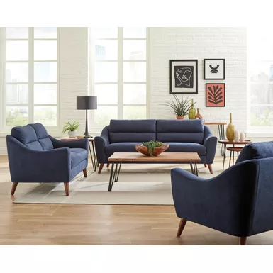 Gano Sloped Arm Upholstered Sofa Navy Blue