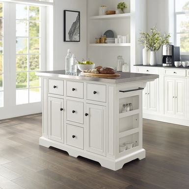 image of Julia Stainless Steel Top Kitchen Island - 50 "W x32 "D x 36 "H - Stationary - White - Stainless Steel with sku:wq_0jmp-vzyaiqrlsql9fastd8mu7mbs-overstock