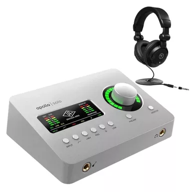 image of Universal Audio Apollo Solo Heritage Edition Desktop 2x4 Thunderbolt 3 Audio Interface with Realtime UAD Processing for Mac and Windows Bundles With Closed-Back Studio Monitor Headphones with sku:uaplshek-adorama