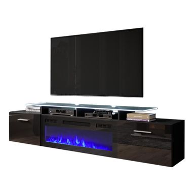 image of Rova EF Electric Fireplace Modern 75" TV Stand - Black with sku:iv_eaehrar1z25-kt9xuzqstd8mu7mbs-meb-ovr