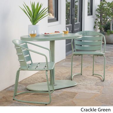 image of Santa Monica Outdoor 3-Piece Oval Bistro Chat Set by Christopher Knight Home - Crackle Green with sku:9hjn4etm2attfq-5wwja-qstd8mu7mbs-overstock