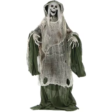 Life-Size Animatronic Moaning Skeleton with Rotating Head, Lights and Sound, Indoor or Covered Outdoor Halloween Decoration