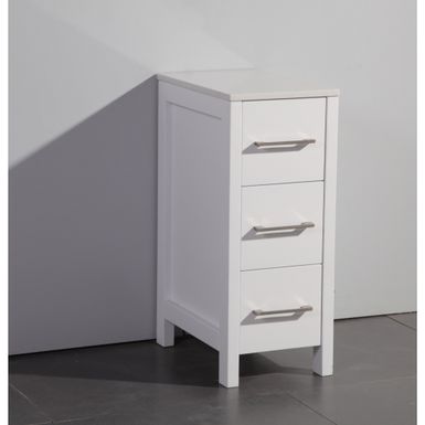 image of Vanity Art 12" Narrow Bathroom Side Storage Cabinet with Engineered Marble Top - White with sku:fbjs8gx666w1et9dewqj8astd8mu7mbs-overstock