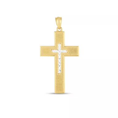 14k Two Tone Gold High Polish Diamond Cut Cross Pendant