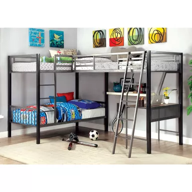 image of Contemporary Metal Triple Twin Bunk Bed in Gray and Silver with sku:idf-bk1049-foa