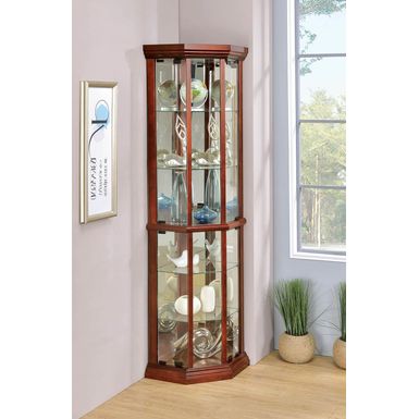 image of 6-shelf Corner Curio Cabinet Medium Brown with sku:3393-coaster