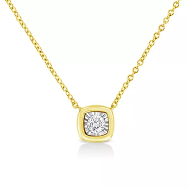 10K Yellow Gold Plated .925 Sterling Silver 1/10 Cttw Miracle Set Round Diamond Cushion Shape 18" Pendant Necklace (K-L Color, I2-I3 Clarity)