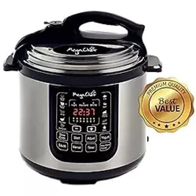 image of MegaChef MCPR120A 8 Quart Digital Pressure Cooker with 13 Pre-set Multi Function Features, Stainless Steel with sku:b071khtnts-amazon