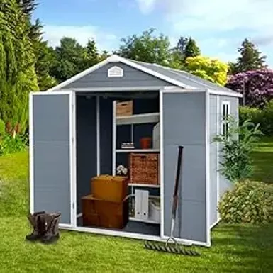 DHPM Outdoor Storage Shed 4x6 ft, Metal Outside Sheds with Apex Roof Galvanized Steel for Backyard, Patio, Lawn, Tool Shed with Lockable Door for