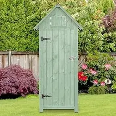 image of FairOnly Outdoor Shed Storage Cabinet, Garden Wooden Sheds, Outside Storage Cabinet Weather Proof with Floor, Fir Wood Tool Organizer with Door and Shelves for Backyard, Hallway (Green) with sku:b0cr33wsgb-amazon