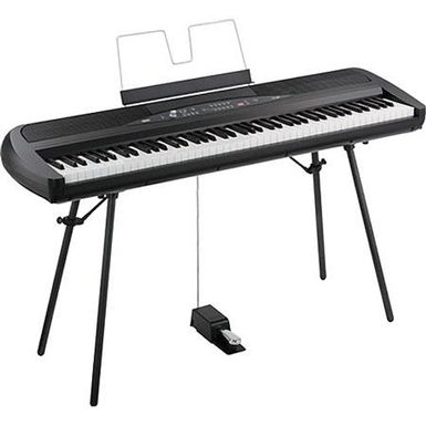 image of Korg 88 Key Portable Digital Piano with Speakers, 30 Sounds, 88 Weighted Hammer Action Keys, High-Output Amplifiers, Stereo Audio Input, Stand, Black with sku:kosp280bk-adorama