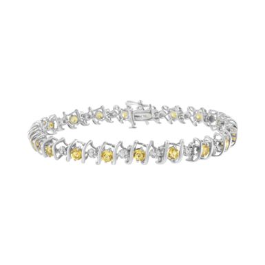 image of .925 Sterling Silver Lab Created Gemstone and Diamond S-Link Tennis Bracelet (H-I Color, I1-I2 Clarity) - Choice of Gemstone with sku:60-7423wct-luxcom
