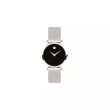 image of Movado - Ladies Museum Classic Silver-Tone Stainless Steel Mesh Watch Black Dial with sku:0607220-powersales