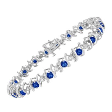 .925 Sterling Silver Lab Created Gemstone and Diamond S-Link Tennis Bracelet (H-I Color, I1-I2 Clarity) - Choice of Gemstone