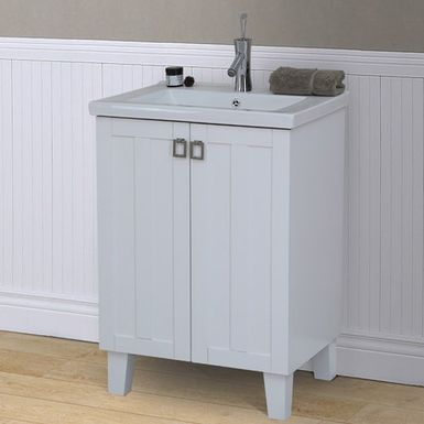 image of 24 inch Extra thick Ceramic Sink-top Single Sink Bathroom Vanity in White Finish - White Finish, no faucet with sku:r27h2kvjvjnwvhspydenpqstd8mu7mbs-overstock