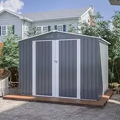 image of DHHU 8x6 FT Outdoor Storage Shed, Steel Metal Garden Sheds Kit with Double Lockable Door, Utility and Tool Storage for Garden, Backyard, Patio, Outside, Tool Shed with sku:b0cw5rwt1k-amazon
