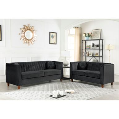 image of US Pride Lowery velvet Kitts Classic Chesterfield Living room seat-Loveseat and Sofa - Black with sku:rljjsisvbcxb3jrem5bpbwstd8mu7mbs-overstock