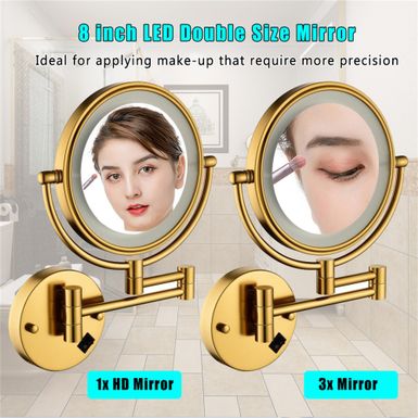 image of 8 Inch LED Bathroom Mirror Wall Mount Two-Sided Magnifying Makeup Vanity Mirror 360 Degree Rotation Waterproof Button. - 8'' - Gold with sku:-pvm7uahim-7wundgze7gastd8mu7mbs--ovr