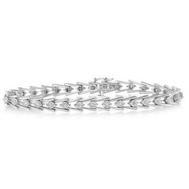 image of Sterling Silver 1/2 ct TDW Diamond Wave Link Bracelet (I-J, I3) with sku:60-7893wdm-luxcom