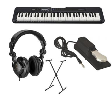 Casio CT-S300 61-Key Digital Piano Style Keyboard with Touch Response, Black Bundle with Stand, Studio Monitor Headphones, Sustain Pedal