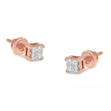 image of 10K Rose Gold 1/4ct TDW Princess Diamond Stud Earring (J-K, I1-I2) with sku:71-5521rdm-luxcom