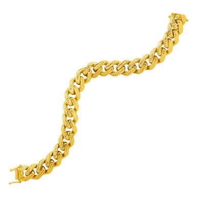 image of 14k Yellow Gold Textured Wide Curb Chain Bracelet (8.25 Inch) with sku:85796-8.25-rcj
