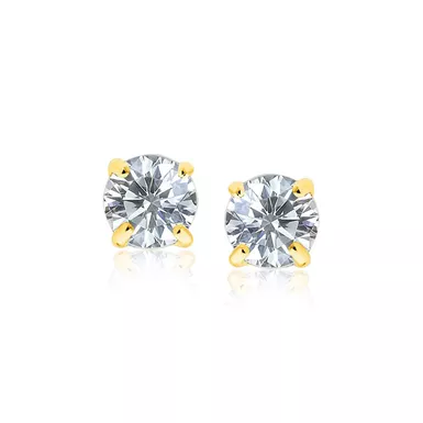 14k Yellow Gold Stud Earrings with White Hue Faceted Cubic Zirconia