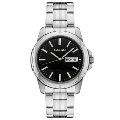 Seiko - Mens Essentials Silver-Tone Stainless Steel Watch Black Dial