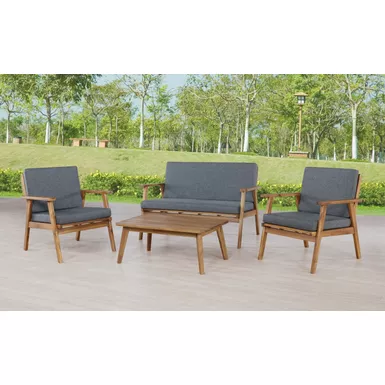 image of Kimbrel Outdoor Chat 4 Piece Seating Set With Grey Cushions with sku:lfxs1081-linon