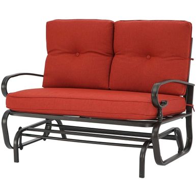 image of Nista Outdoor Loveseat Glider Chair by Havenside Home - Red with sku:xecwixcmfsto0qzejhzasgstd8mu7mbs-overstock