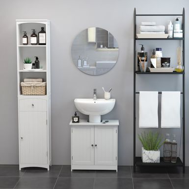 HOMCOM Small Bathroom Corner Floor Cabinet with Door and Shelves Vanity - White