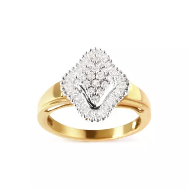 image of 10K Yellow Gold 1/2 Cttw Round And Baguette-cut Diamond Rhombus Head and Halo Ring (I-J Color, I1-I2 Clarity) - Ring Size 7 with sku:11-2293ydm-luxcom