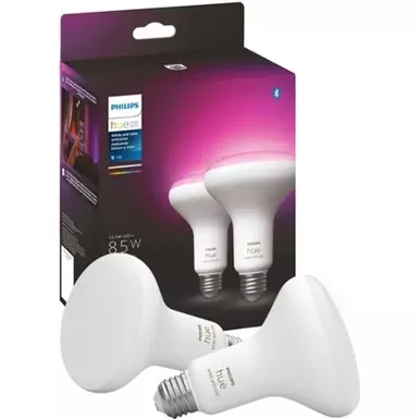 Philips - Hue BR30 Bluetooth 85W Smart LED Bulb (2-Pack) - White and Color Ambiance