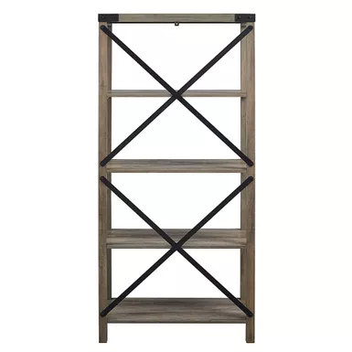 Walker Edison - 64" Farmhouse 4-Shelf Bookcase - Grey Wash