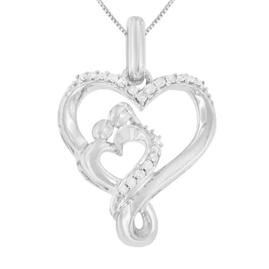 image of Sterling Silver 1/10ct. TDW Mother and Child Diamond Pendant Necklace(H-I,I2-I3) with sku:80-6386wdm-luxcom
