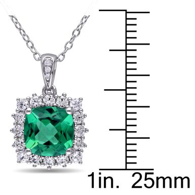 Miadora Sterling Silver Created Emerald, Created White Sapphire and Diamond Accent Halo Necklace - Green