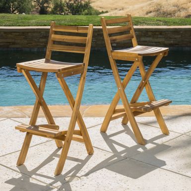 image of Tundra Outdoor Acacia Wood Bar Stool by Christopher Knight Home (Set of 2) - Natural with sku:la2ffj-2z1w7y9nd2dm2gqstd8mu7mbs-overstock