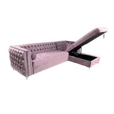 image of Antonio Tufted Velvet Sectional with RAF Chaise & Storage - Pink with sku:wragmskylybownwkxnj2hqstd8mu7mbs-enl-ovr