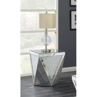 image of Square End Table with Triangle Detailing Silver and Clear Mirror with sku:722507-coaster