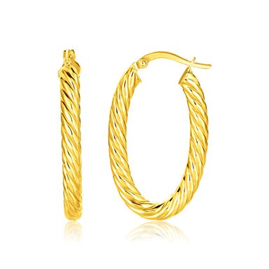 image of 14k Yellow Gold Twisted Cable Oval Hoop Earrings with sku:7657-rcj