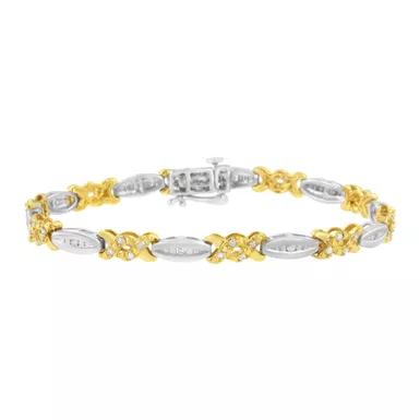 10K Yellow Gold Plated .925 Sterling Silver 1/2 cttw Channel Set Round-cut Diamond X Link Bracelet (I-J Color, I2-I3 Clarity) - 7.25"