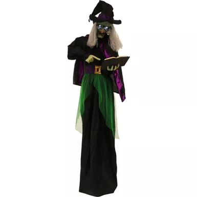 Life-Size Animatronic Witch with Spell Book, Lights and Sound, Indoor/Covered Outdoor Halloween Decoration